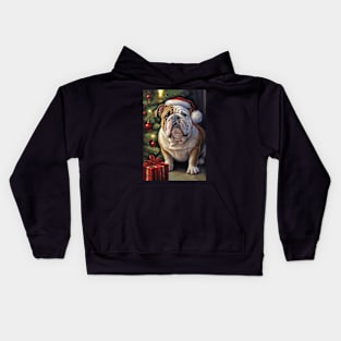 English Bulldog Santa Hat Christmas Card Kids Hoodie